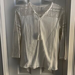 Garnet Hill Cream Embroidered Blouse